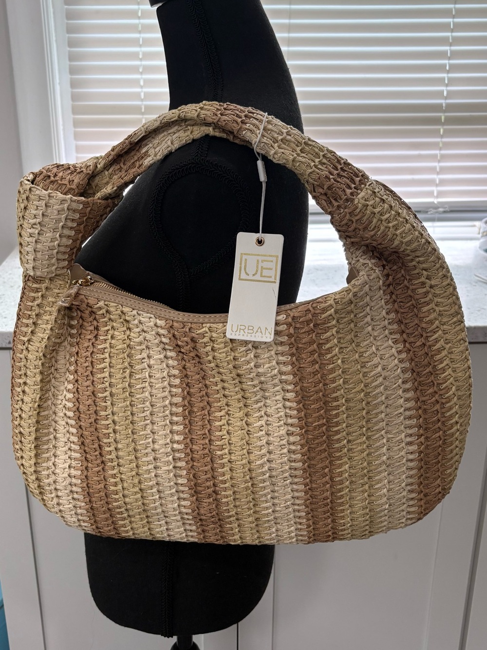 NWT Urban Expressions Woven Neutral Stripe Hobo Shoulder Bag